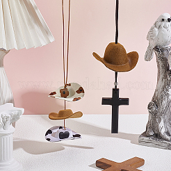 2Pcs 2 Styles Cloth & EVA Cowboy Hat with Cross Birch Wooden Pendant Decorations&nbsp;HJEW-ME00120