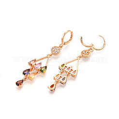 Teardrop Brass Micro Pave Cubic Zirconia Dangle Leverback Earrings&nbsp;EJEW-N058-16G