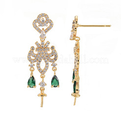 Brass Micro Pave Clear Cubic Zirconia Stud Earring Findings&nbsp;KK-S356-665G-NF
