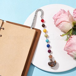 7Pcs Chakra Gemstone Bead & Heart Glass Wishing Bottle Pendant Bookmarks&nbsp;AJEW-JK00313