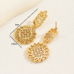 Vintage Vacation Style Leaf with Flower Brass Dangle Stud Earrings&nbsp;HZ7784
