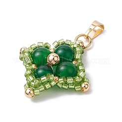 Natural Malaysia Jade/Yellow Jade/Carnelian/Black Onyx/Synthetic Turquoise & Glass Seed Beaded Woven Pendants&nbsp;PALLOY-MZ00365