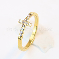 Cross Stainless Steel Micro Pave Clear Cubic Zirconia Finger Rings for Women&nbsp;FS-WG88B59-04