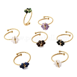 Adjustable 304 Stainless Steel with Natural Mixed Stone Cuff Open Rings&nbsp;RJEW-P187-01G-08