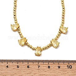 Brass Pave Cubic Zirconia Teardrop Pendant Round Beaded Necklaces&nbsp;NJEW-C121-01G-03