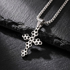 Gothic 304 Stainless Steel Pave Black Cubic Zirconia Pendant Necklaces&nbsp;WGE3449-01