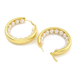 Rack Plating Brass with ABS Plastic Pearl Hoop Earrings for Women&nbsp;EJEW-G410-59G