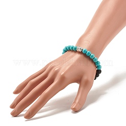 Round Synthetic Turquoise & Natural Lava Rock Stretch Bracelet&nbsp;BJEW-JB07470-01