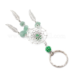 Woven Net/Web with Feather Alloy & Mixed Gemstone & Glass Seed Keychains&nbsp;KEYC-MZ00041