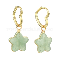 Brass & Natural Green/Blue Aventurine & Quartz Crystal & Rose Quartz & Obsidian Hoop Dangle Earrings&nbsp;EJEW-JE07236