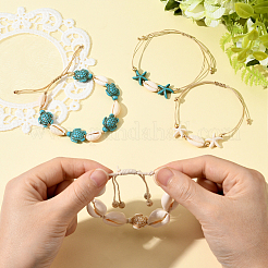 4Pcs 4 Style Natural Shell & Synthetic Turquoise Braided Bead Bracelets&nbsp;BJEW-SC0001-54