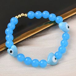 Brass & Plastic & Lampwork Beaded Stretch Bracelets for Women&nbsp;BJEW-F515-03G-02