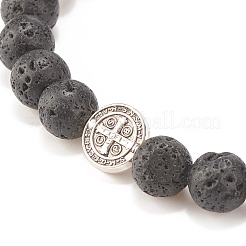 Natural Lava Rock Stretch Bracelet with Alloy Cross Coin&nbsp;BJEW-JB08192-03