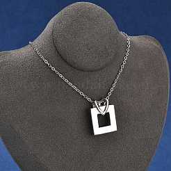 304 Stainless Steel Heart Square Urn Ashes Necklaces&nbsp;STAS-Z106-07P