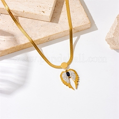 Rhinestone Wings Pendant Necklace with 304 Stainless Steel Herringbone Chains&nbsp;NJEW-C022-02G