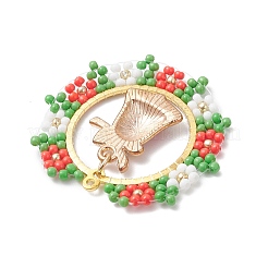 Handmade Glass Seed Beaded Christmas Wreath with Christmas Bell Pendants&nbsp;PALLOY-MZ01068