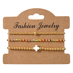 3Pcs 3 Styles Round Brass & Glass Seed Beads Stretch Bracelets&nbsp;WL3329-2