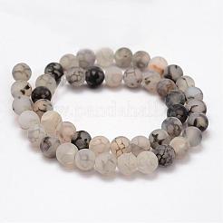 Frosted Natural Dragon Veins Agate Beads Strands&nbsp;G-F376-8mm