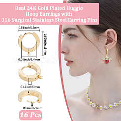 16Pcs 201 Stainless Steel Huggie Hoop Earrings Findings&nbsp;STAS-BBC0008-38G