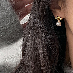 304 Stainless Steel and Glass-based Imitation Pearl Dangle Earrings for Women&nbsp;FS-WG0AE83-01