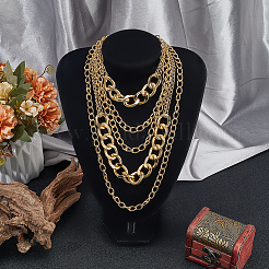 1Pc Aluminum Cuban Link Chain Multi Layered Necklaces for Women&nbsp;NJEW-SP0001-10G