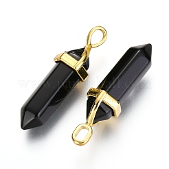 Natural Black Obsidian Bullet Double Terminated Pointed Pendants&nbsp;G-G902-B25
