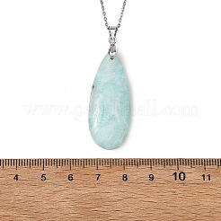 Natural Hemimorphite Teardrop Pendant 304 Stainless Steel Cable Chain Necklaces for Women&nbsp;NJEW-JN06208-02