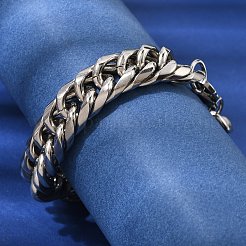 201 Stainless Steel Cuban Link Chains Bracelets for Women Men&nbsp;STAS-T077-21P-02