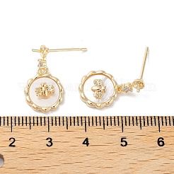 Bee Brass Micro Pave Cubic Zirconia Stud Earring Findings&nbsp;KK-E107-15G-02