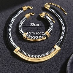 Alloy Polyester Black White Necklace & Bracelet Set&nbsp;FS-WG59022-01