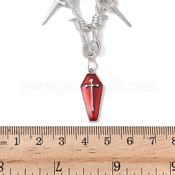 Halloween Alloy Spiked Thorns Link Dark Red Coffin Shaped Pendant Necklaces for Women&nbsp;NJEW-K294-01P