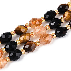Natural Obsidian & Citrine & Tiger Eye Beads Strands&nbsp;G-N358-04A-05