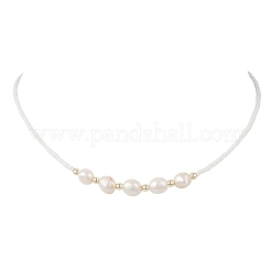 Natural Cultured Freshwater Pearl Two Sides Polished and Glass Seed Beaded Necklaces&nbsp;NJEW-JN05732