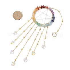 Wire Wrapped Chakra Natural Gemstone Chips Ring with Star Hanging Ornaments&nbsp;HJEW-JM02367