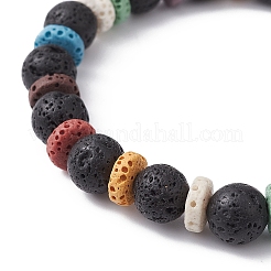 Dyed Natural Lava Rock Round & Disc Beaded Stretch Bracelets for Women&nbsp;BJEW-JB09667