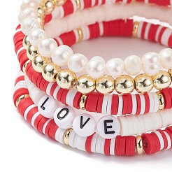 Handmade Polymer Clay Heishi Beads Stretch Bracelets Set&nbsp;BJEW-JB07401