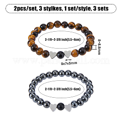 3 Sets 3 Style Natural & Synthetic Mixed Gemstone & Glass Round Beaded Stretch Bracelet Sets&nbsp;BJEW-FI0001-39