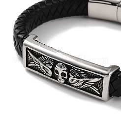 Men's Braided Black PU Leather Cord Bracelets&nbsp;BJEW-K243-07AS