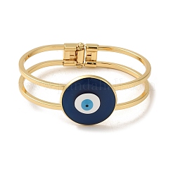 Rack Plating Brass Enamel Evil Eye Hollow Bangles for Women&nbsp;BJEW-H607-01G-01