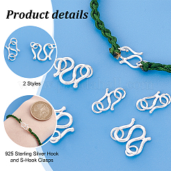 8Pcs 2 Styles 925 Sterling Silver Hook and S-Hook Clasps&nbsp;STER-PH0001-83