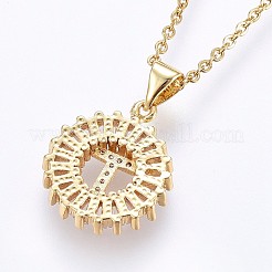 Brass Micro Pave Cubic Zirconia Initial Pendant Necklaces&nbsp;NJEW-H486-30G-T