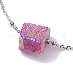 Electroplated Cube Natural Quartz Bead Link Bracelets&nbsp;BJEW-JB10327