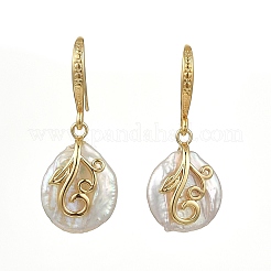 Flat Round Natural Nucleate Keshi Pearl Dangle Earrings&nbsp;EJEW-JE07154