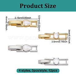 12Pcs 4 Styles Brass Micro Pave Clear Cubic Zirconia Fold Over Clasps&nbsp;KK-UN0004-48