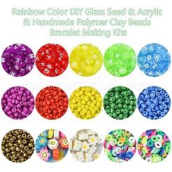 Rainbow Color DIY Glass Seed & Acrylic & Handmade Polymer Clay Beads Bracelet Making Kits&nbsp;DIY-FS0007-74