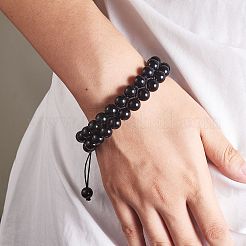 Natural Obsidian Bullet Pendant Necklace and Round Braided Bead Bracelet&nbsp;AJEW-SZ00002-29
