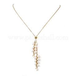 Natural Cultured Freshwater Pearl Rice Beads Tassel Brass Cable Chain Lariat Necklaces for Women&nbsp;NJEW-TA00264