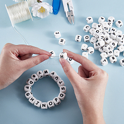 20Pcs White Cube Letter Silicone Beads 12x12x12mm Square Dice Alphabet Beads with 2mm Hole Spacer Loose Letter Beads for Bracelet Necklace Jewelry Making&nbsp;JX432W