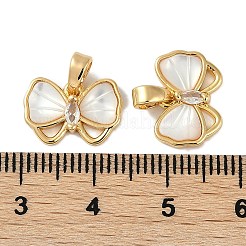 Brass Clear Cubic Zirconia Pave Natural Shell Bowknot Charms&nbsp;KK-P283-09G