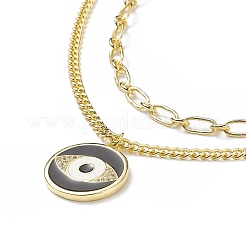 2Pcs 2 Style Clear Cubic Zirconia Horse Eye Pendant Necklace Set&nbsp;NJEW-JN04044